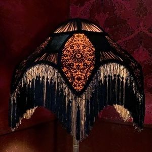 Handmade Victorian maximalist goth scalloped fringe lampshade with tassel trim